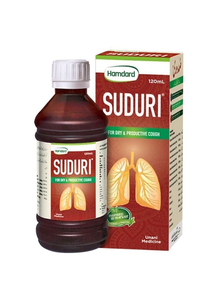 Hamdard Suduri Unani Cough Syrup – Herbal Liquid for Dry and Productive Cough Relief, Brown Bottle Pack, 120 ml, 1 Pc - Image 1